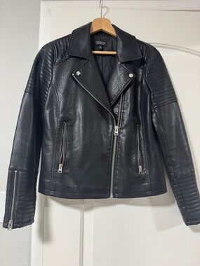 Topshop Black Quilted Sleeve Leather Moto Jacket